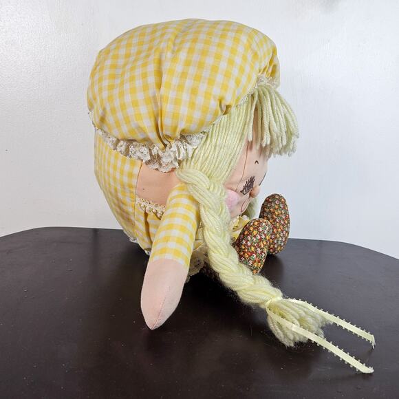 Vintage Humpty Dumpty Doll Plush Stuffed Girl Bonnet - uncanny strange toy - Picture 2 of 4